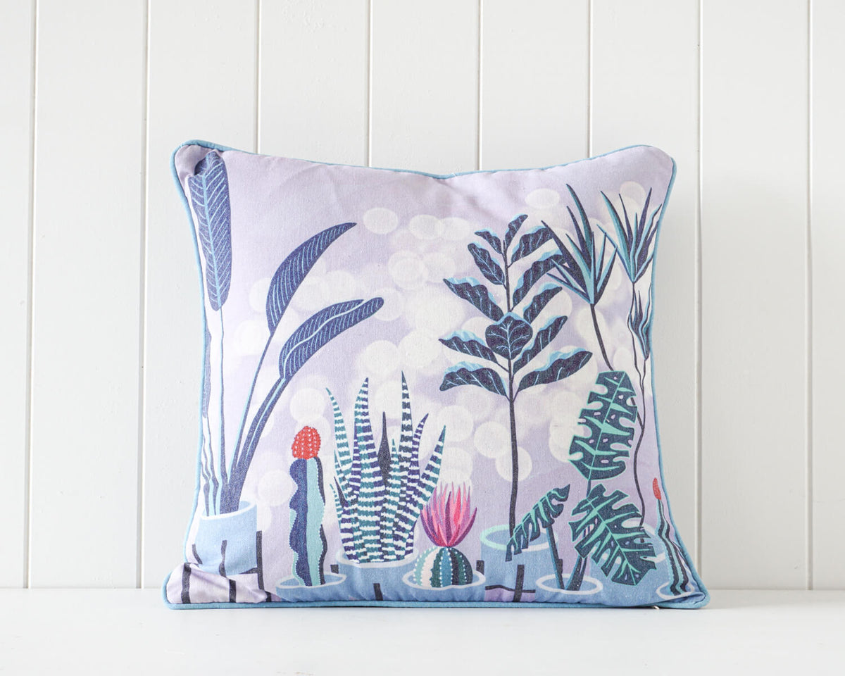 Rayell Indoor Square Cushion Plant Town Print Home/Lounge Decor 45x45cm — Blue