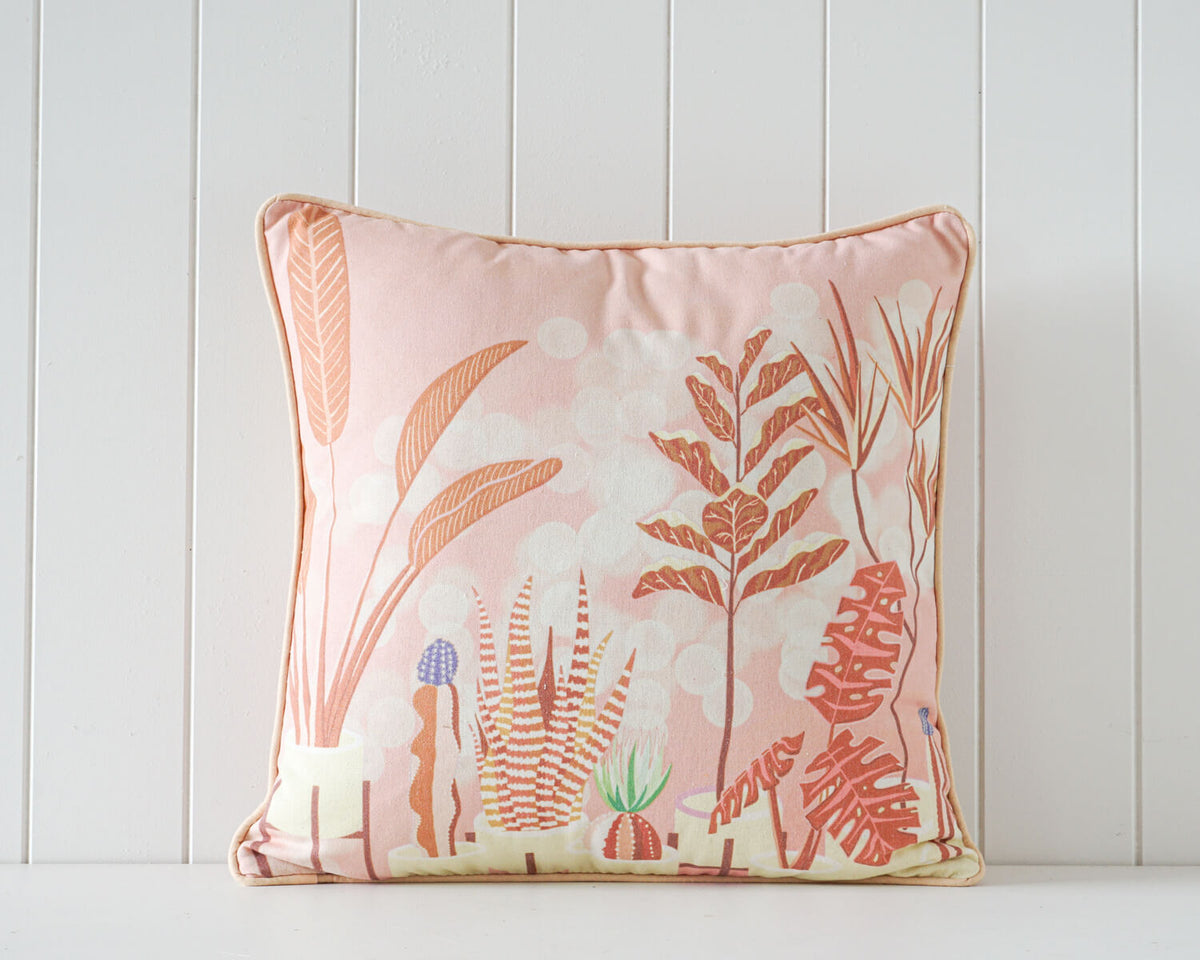 Rayell Indoor Square Cushion Plant Town Print Home/Lounge Decor 45x45cm — Brown