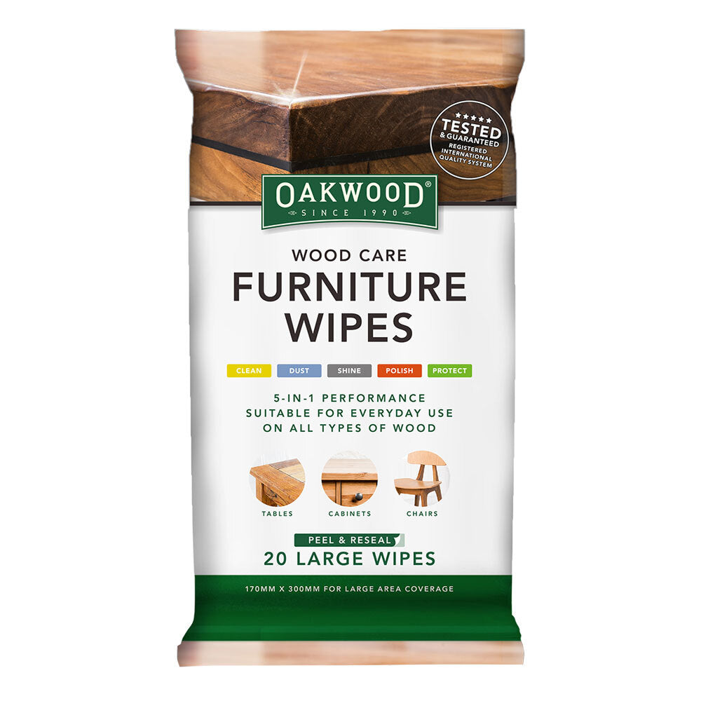 Oakwood LArge Wood Care Furniture Wipes 170mm x 300mm (20 Pieces)