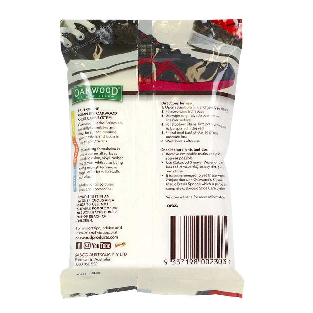 Oakwood 15x20cm Sneaker Wipes Rubber/Vinyl/Nylon Stain Remover Shoe Cleaner (16 Pieces) — image 2