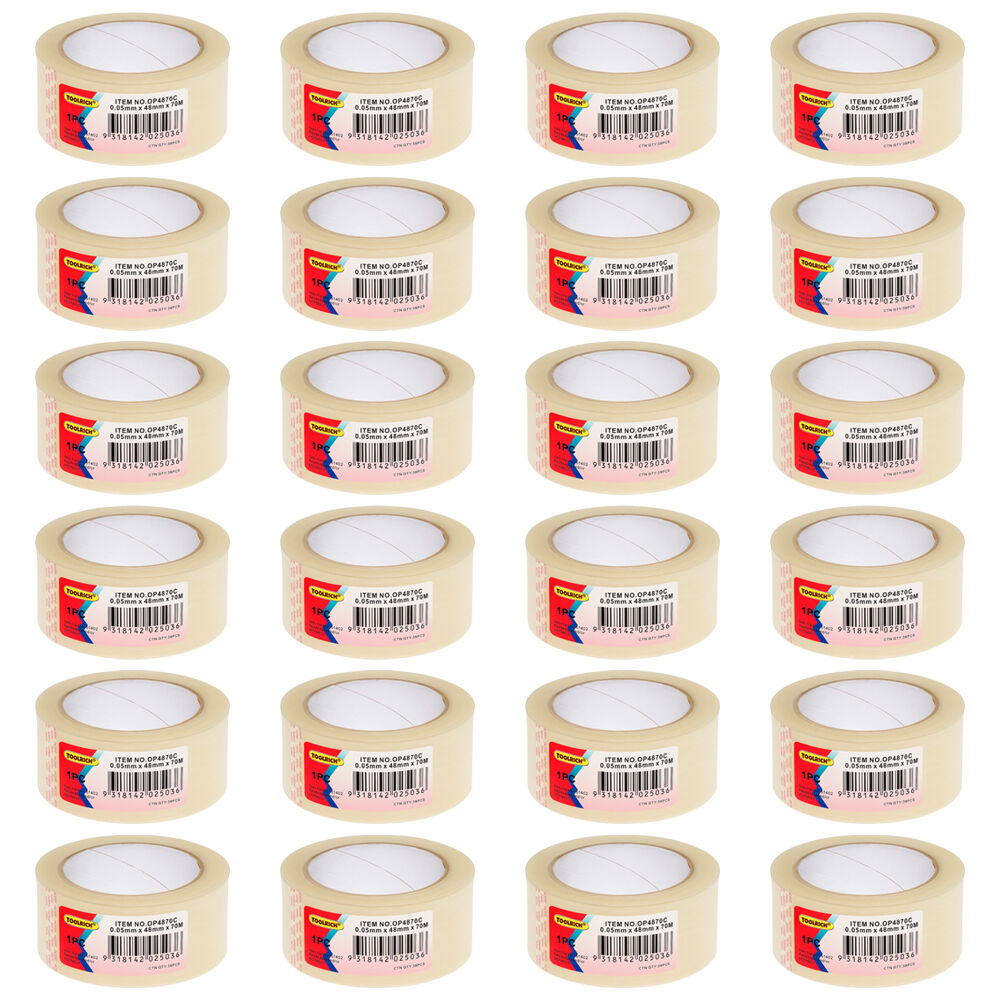 Toolrich Packaging Tape Sticky Adhesive Packing Roll 48mmx70m Clear (24 Pack)