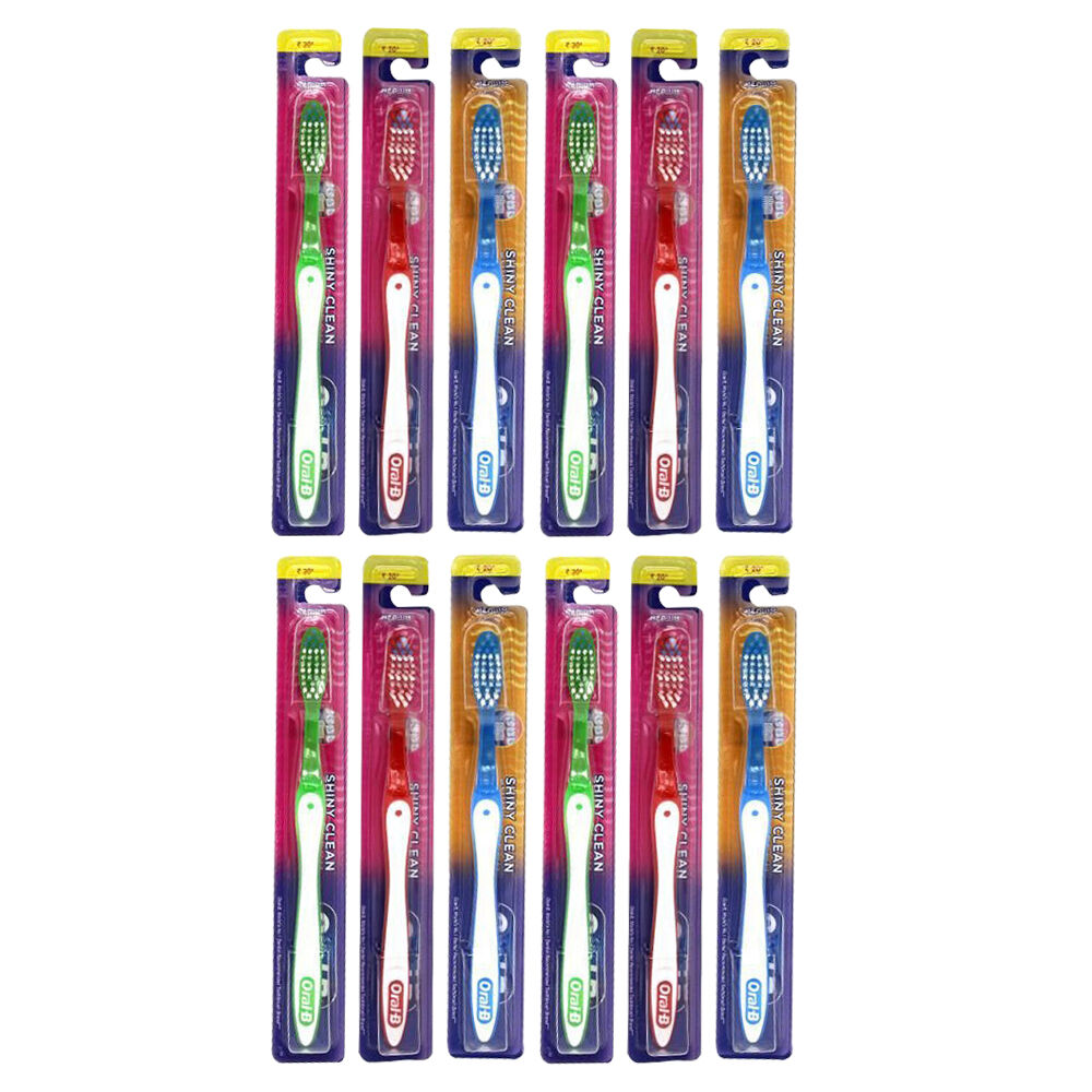 Oral B Shiny Clean Medium Standard Toothbrush Teeth Cleaning Dental Care (12 Pack)