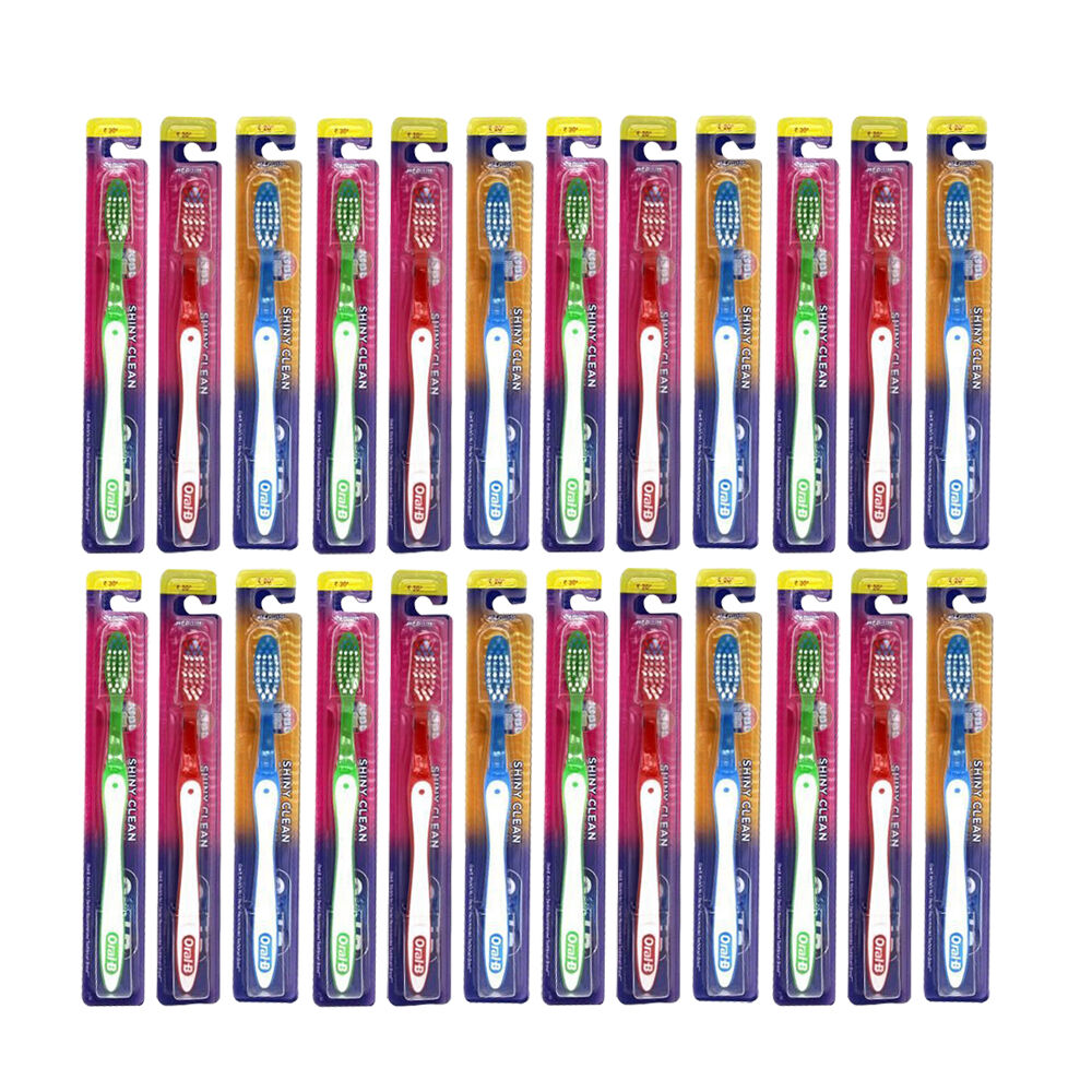 Oral B Shiny Clean Medium Standard Toothbrush Teeth Cleaning Dental Care (24 Pack)