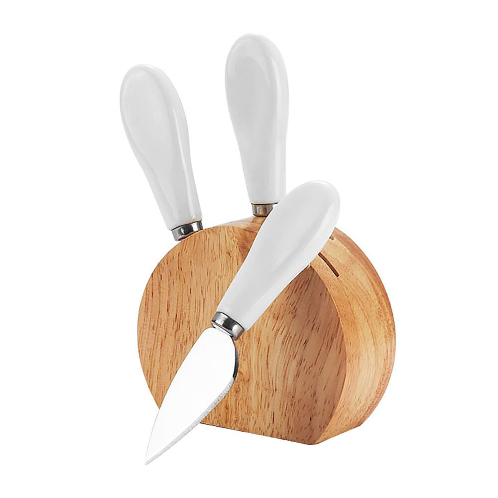 NF Living Rubber Wood Block Set 10x4x8.5 Cheese Knife Kitchen Storage Beige (2 Pack) — image 2
