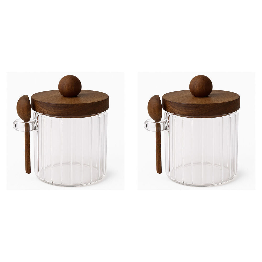 NF Living Acacian Pantry Jar w/ Spoon Glass Storage Kitchen Organisers Clear (2 Pack)