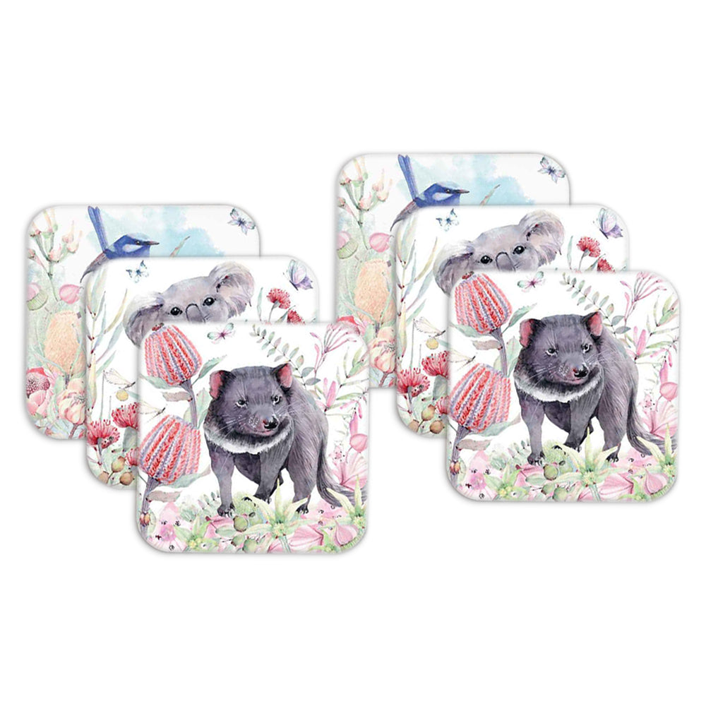 LMD Flora & Fauna Australian Wildlife Coasters Assorted Animals Set 9.5x9.5cm (6 Pack)