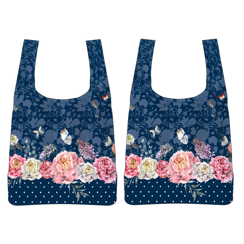 LMD Roses & Butterlifes Navy Floral Decorative Botanical Casual Tote Bag 65cm (2 Pack)
