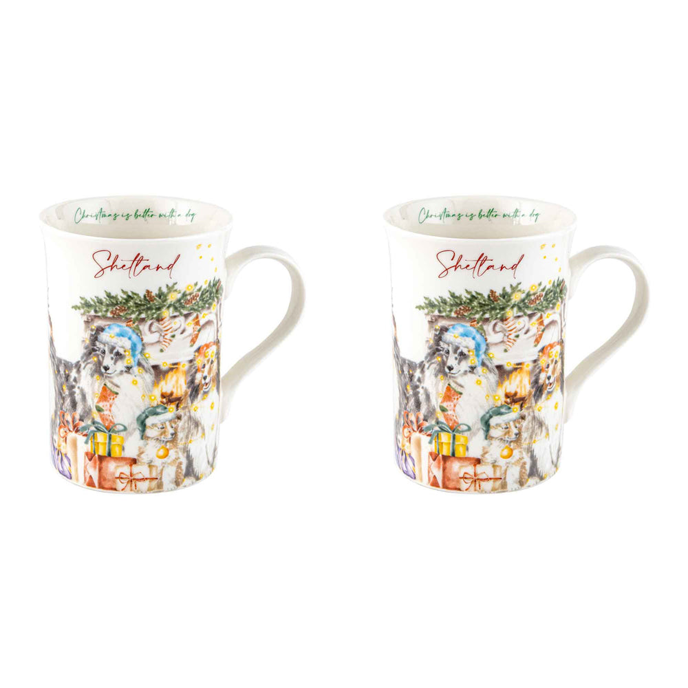 LMD Merry Muddy Paws Shetland 360ml Coffee/Tea WaterMug Drinking Cup Bone China (2 Pack)