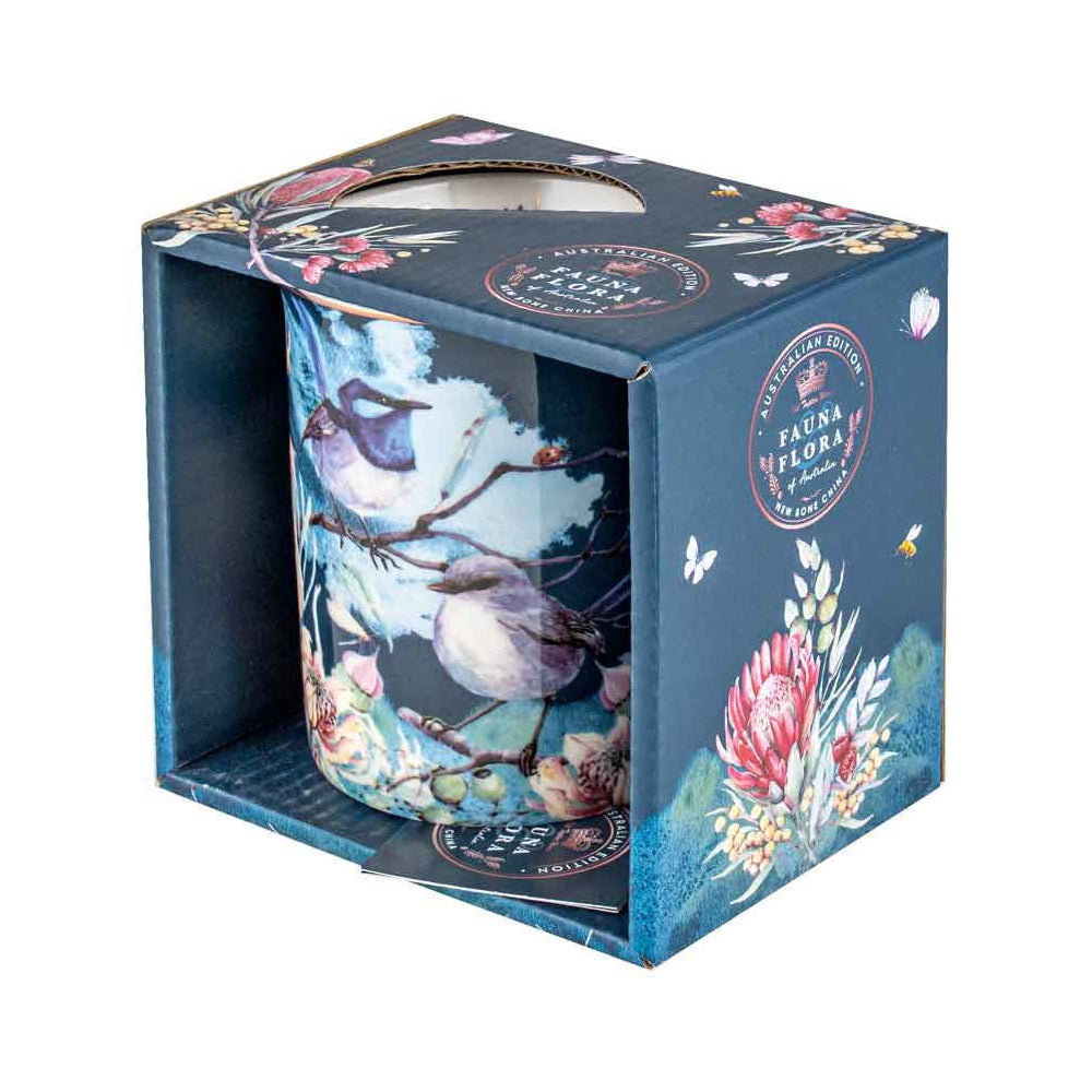 LMD Australian Flora Blue Wren 360ml Coffee Mug New Bone China Drink Cup w/ Handle