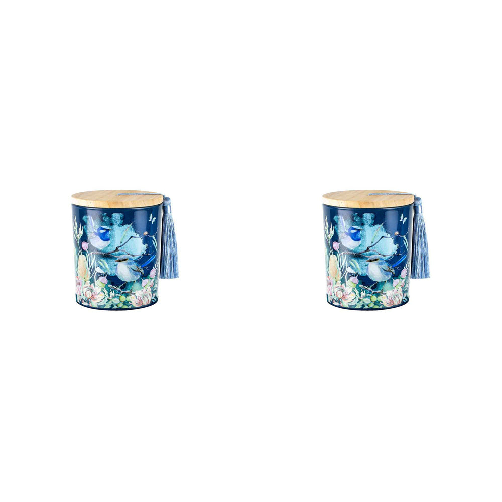 LMD Australiana 300g Vanilla Scented Candle w/ Wood Lid & Tassel Decor Blue Wren (2 Pack)