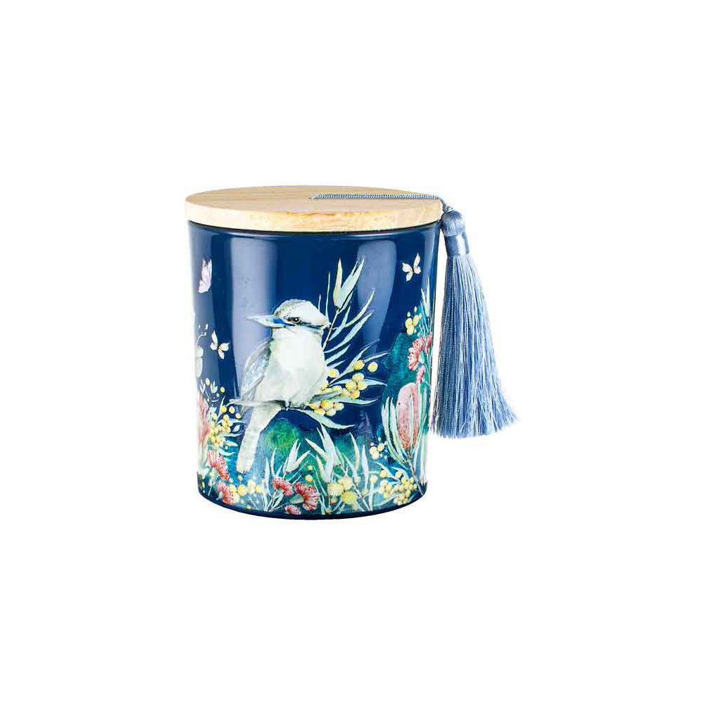 LMD Australiana 300g Vanilla Scented Candle w/Wood Lid & Tassel Decor Kookaburra (2 Pack)