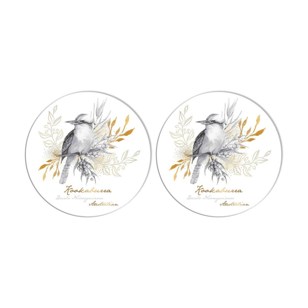 LMD Kookaburra Ceramic Surface Protector Trivet Decor Round 25cm Black/White (2 Pack)