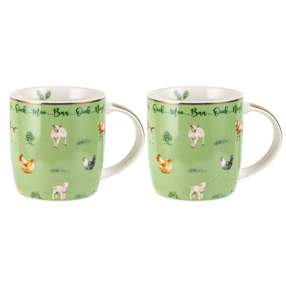 LMD Farm Lane New Bone China Tea/Coffee Mug Cup Drinkware 360ml Green (2 Pieces)