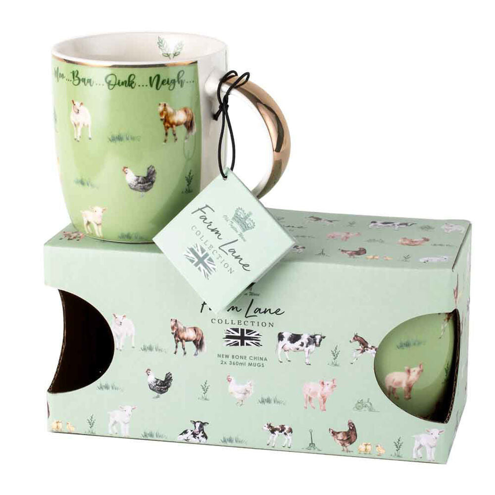 LMD Farm Lane New Bone China Tea/Coffee Mug Cup Drinkware 360ml Green (2 Pieces) — image 2
