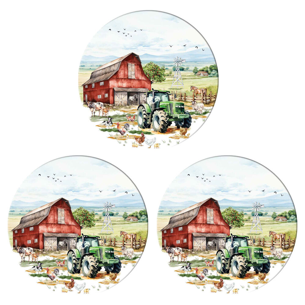 LMD Country Life Ceramic Surface Protector Decor Round 25cm Green Truck (3 Pack)