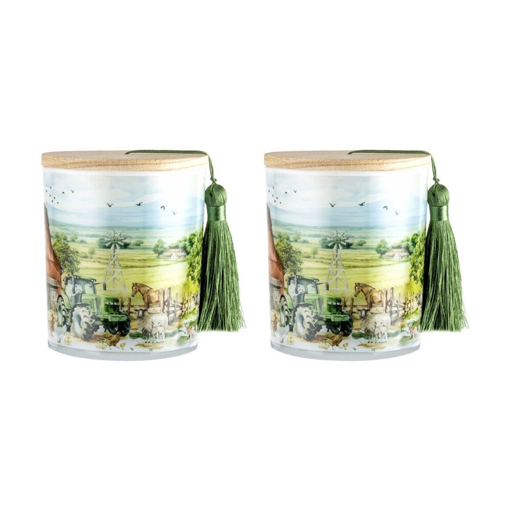 LMD Country Life Glass Candle w/ Tassel/Lid Home Decor 300g Farm Animals (2 Pack)