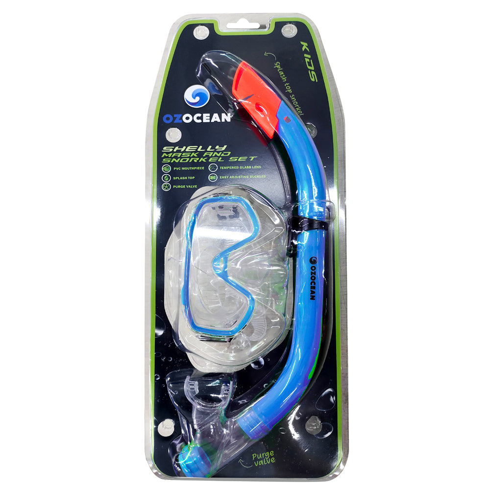 OZ Ocean Shelly Kids Swimming Adjustable Goggles Mask & Snorkel Set (2 Pieces) — Blue