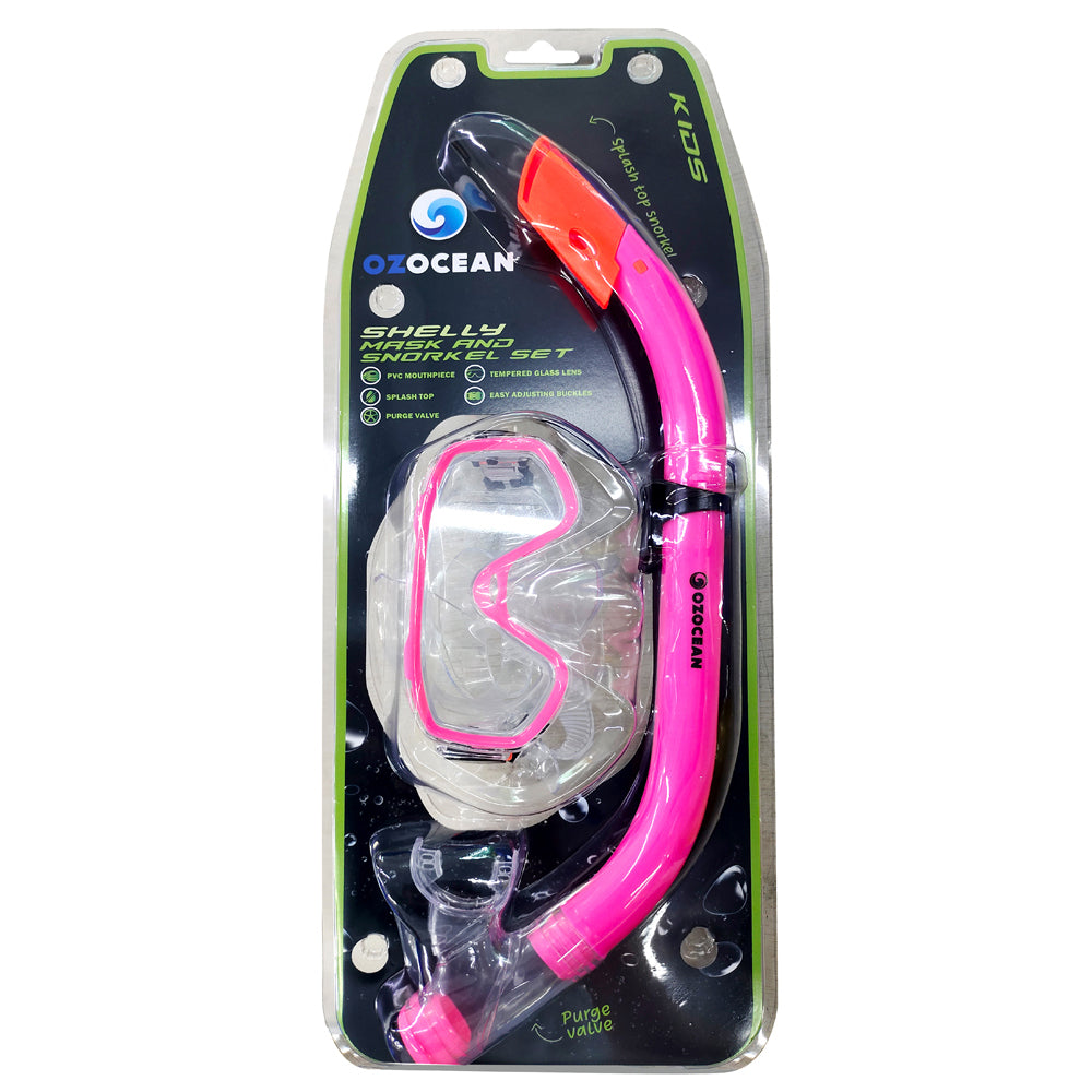 OZ Ocean Shelly Kids Swimming Adjustable Goggles Mask & Snorkel Set (2 Pieces) — Pink