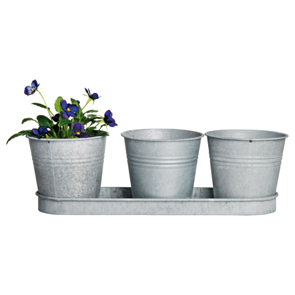 Esschert Design 32.8cm Grey Indoor/Garden Decor Aged Zinc Pot Set w/ Tray