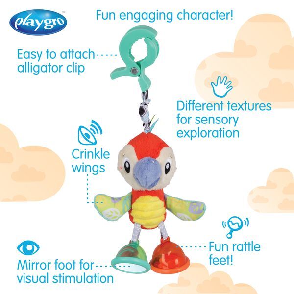 Playgro Dingly Dangly Tropical Mio Macaw Baby Sensory Stimulting Toy 0m+ — image 2