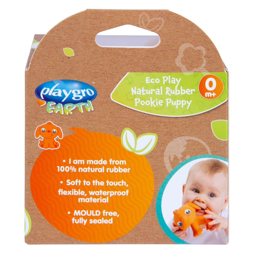 Playgro Earth Eco Play Natural Rubber Pookie Puppy Teething Toy Orange 0m+ (2 Pack) — image 4