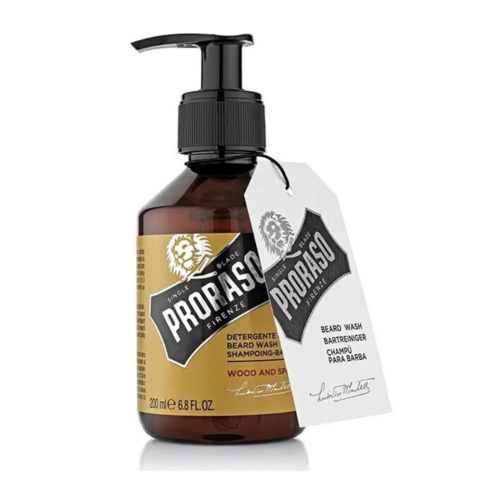 Proraso Beard Wash Men's Grooming Essential Shampoo Wood & Spice Scent 200ml