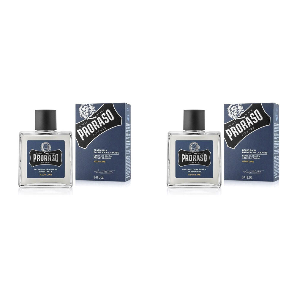 Proraso Beard Balm Men's Grooming/Shaving Essentials Azur Lime Scent 100ml (2 Pack)