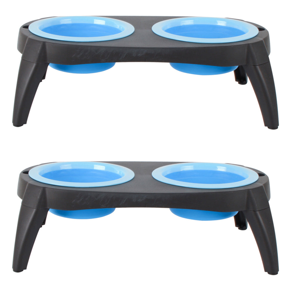 Pro Pet Plastic 39x20cm Dog Double Feeding Food Bowl w/Stand Light Blue/Black (2 Pack)