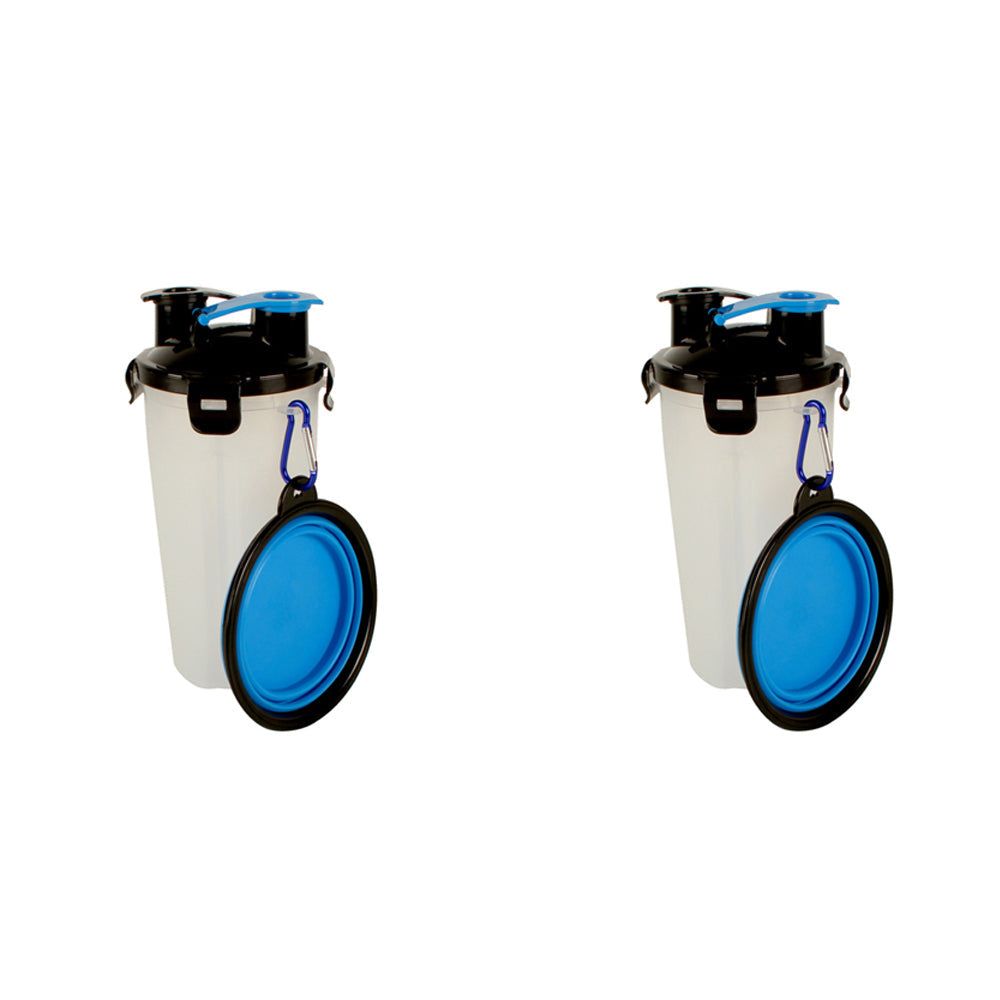 Pro Pet Care Dog 2-in-1 Plastic Travel Water Bottle Pop Up Drink Bowl Assort (2 Pack)