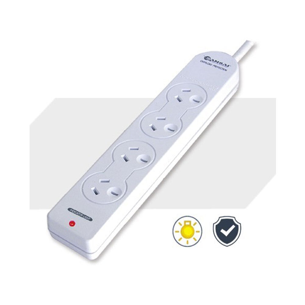 Sansai 4 Way Power Board Sockets Overload Protection/Reset Button/1m Cord/10A — image 3