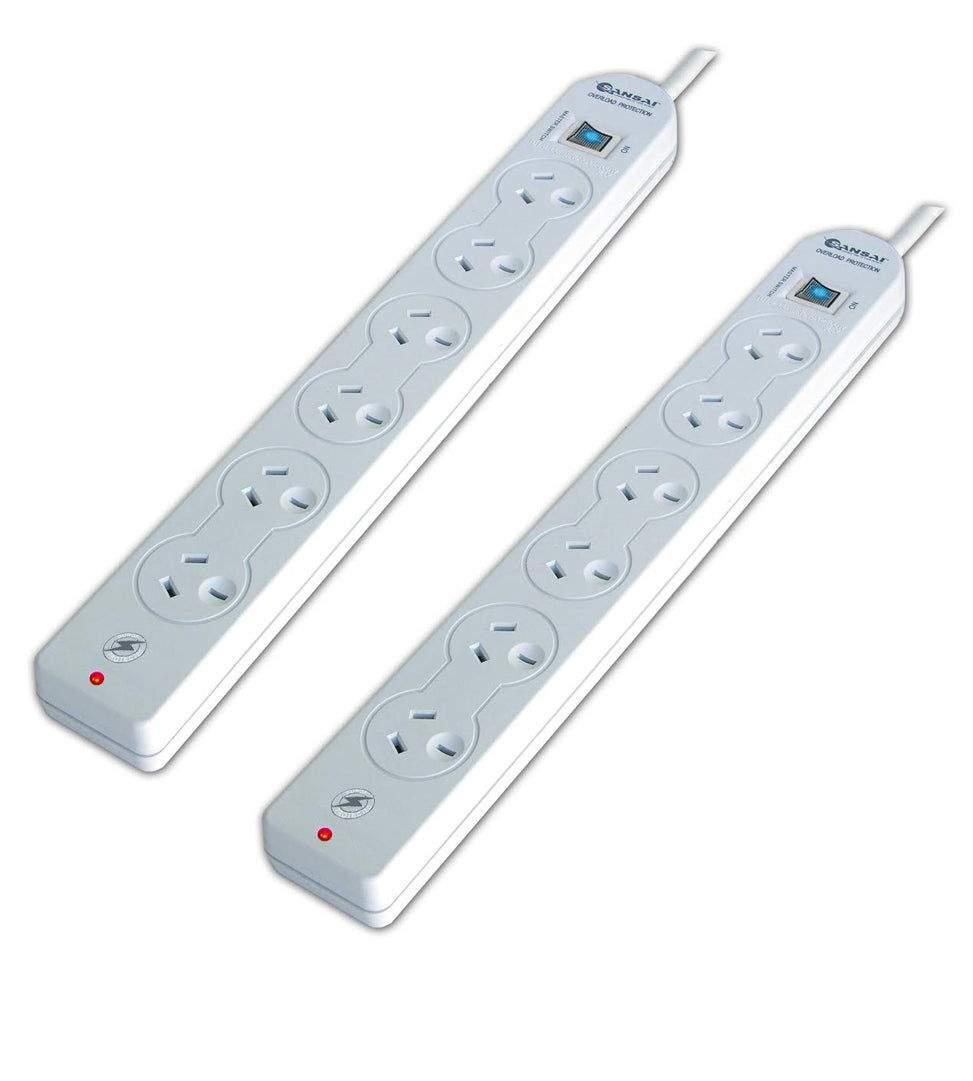 Sansai 6 Way Power Board Overload/Surge Protection/1m Cord/Master Switch (2 Pack)