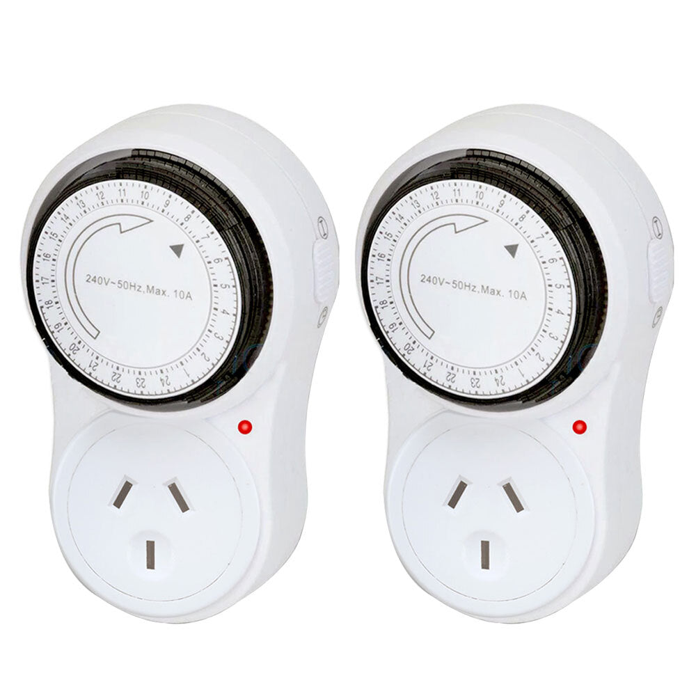 Sansai 24 Hour 2400W Outlet/Powerplug Mechanical Timer 240V w/Auto Switch WHT (2 Pack)
