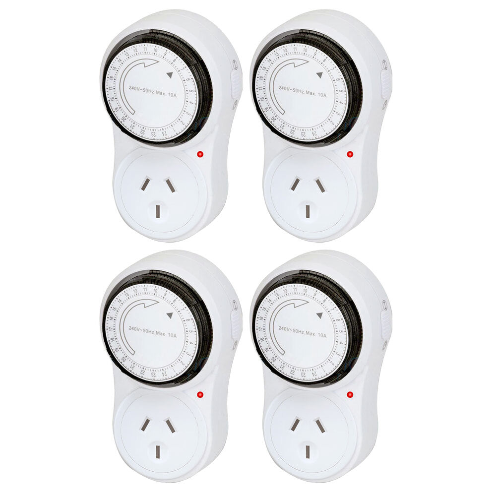 Sansai 24 Hour 2400W Outlet/Powerplug Mechanical Timer 240V w/Auto Switch WHT (4 Pack)