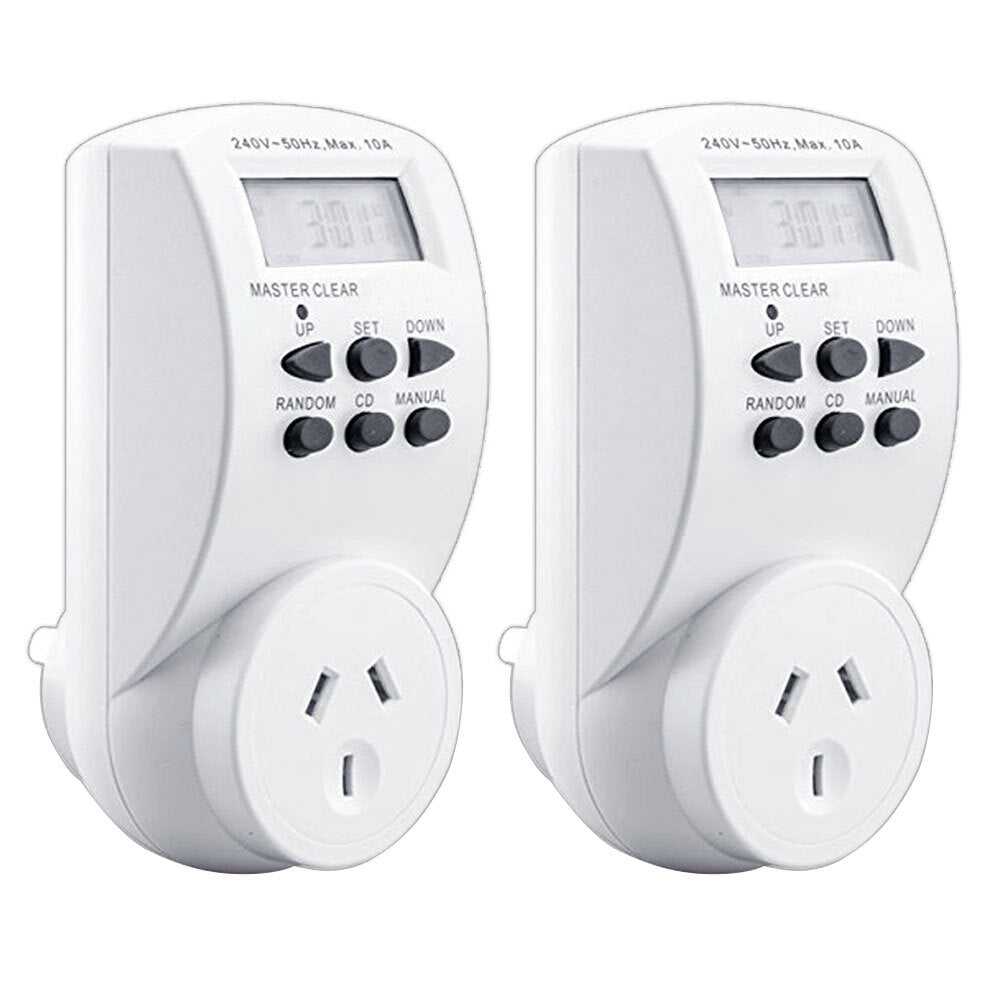 Sansai 7 Day/24hrs Outlet/Powerplug Digital Timer 2400W 240V 10A Max LCD WHT (2 Pack)