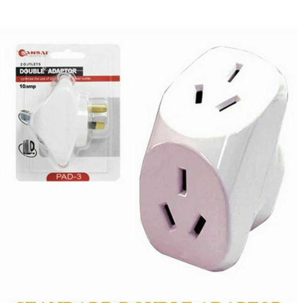 Sansai Double Plug 2 Outlets Angled Adaptor Indoor Adapter Home Socket White (4 Pack) — image 2