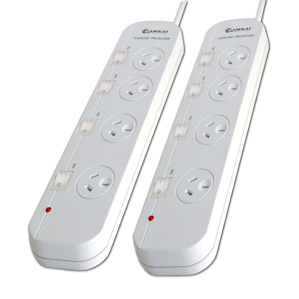 Sansai 4 Individual Switch Socket/Outlet Powerboard w/ Overload Protection (2 Pack)