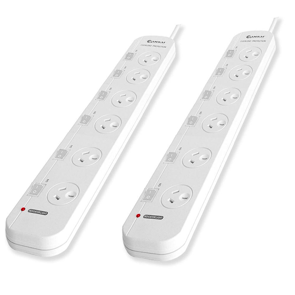 Sansai 6 Way Individually Switched Outlets Powerboard w/ Overload Protection (2 Pack)