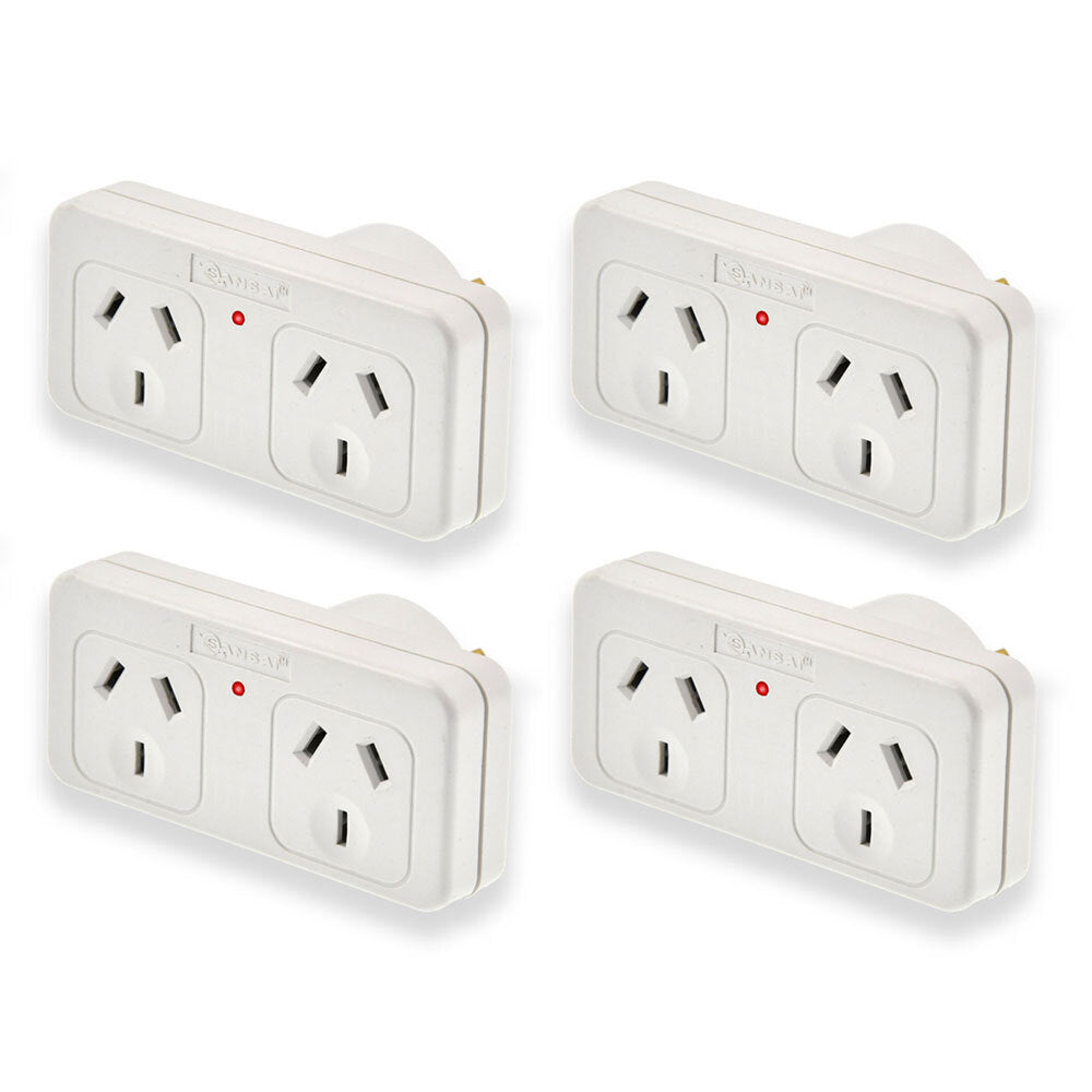 Sansai Right Hand Standard 10A Flat Panel Double Adaptor/Adapter AU/NZ Plug (4 Pack)