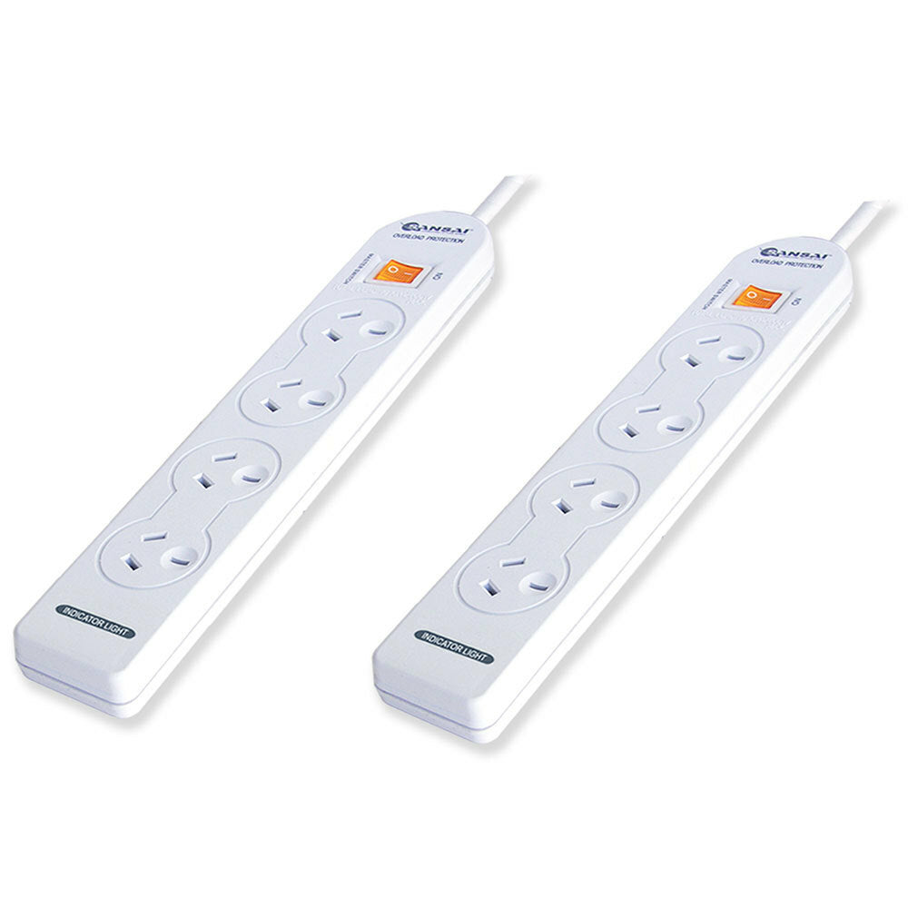 Sansai 4 Way Power Board Sockets 1m Cord Overload Protection Master Switch (2 Pack) — image 2