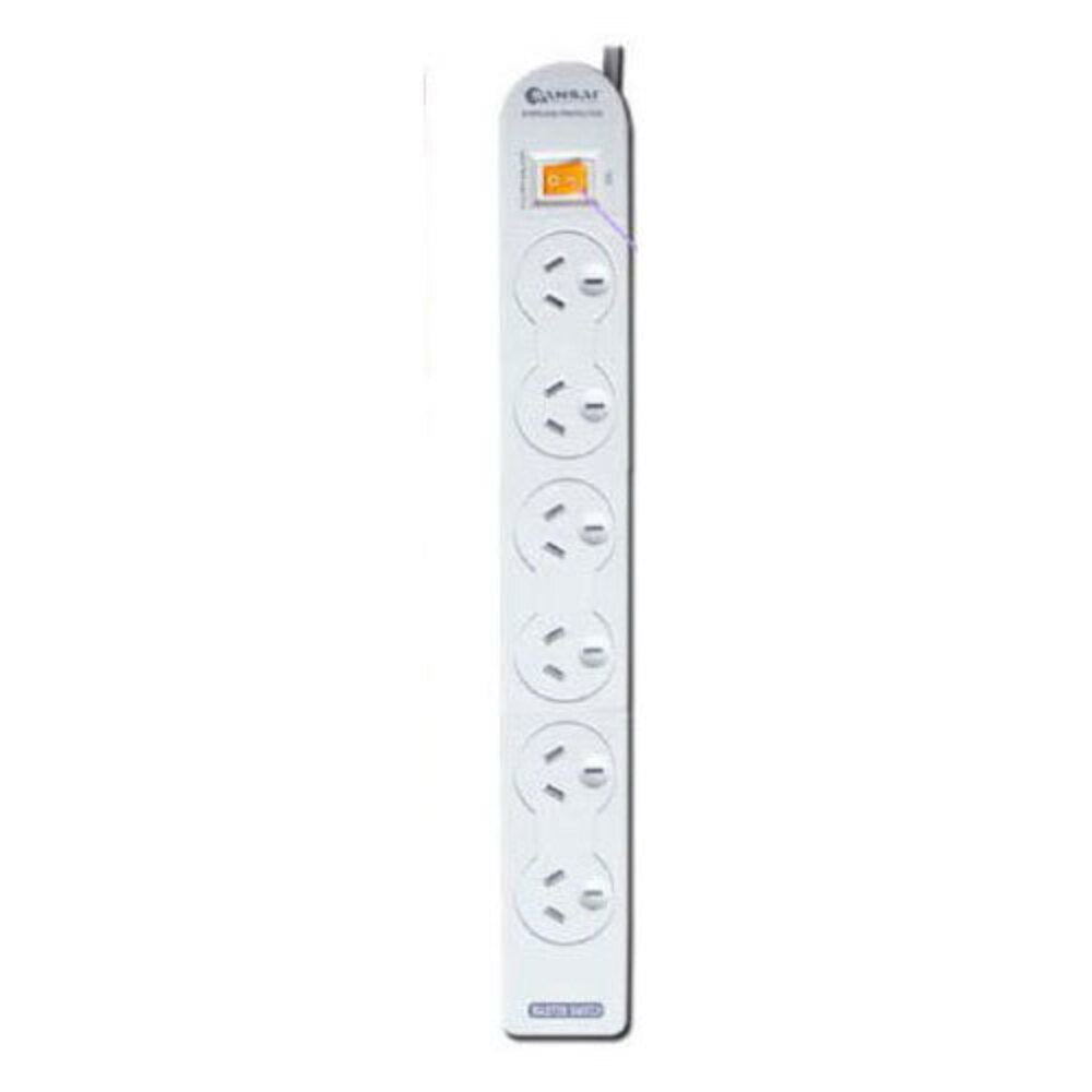 Sansai 6 Way Power Board Outlets/Socket w/ Overload Protection/1m Cord/Lead