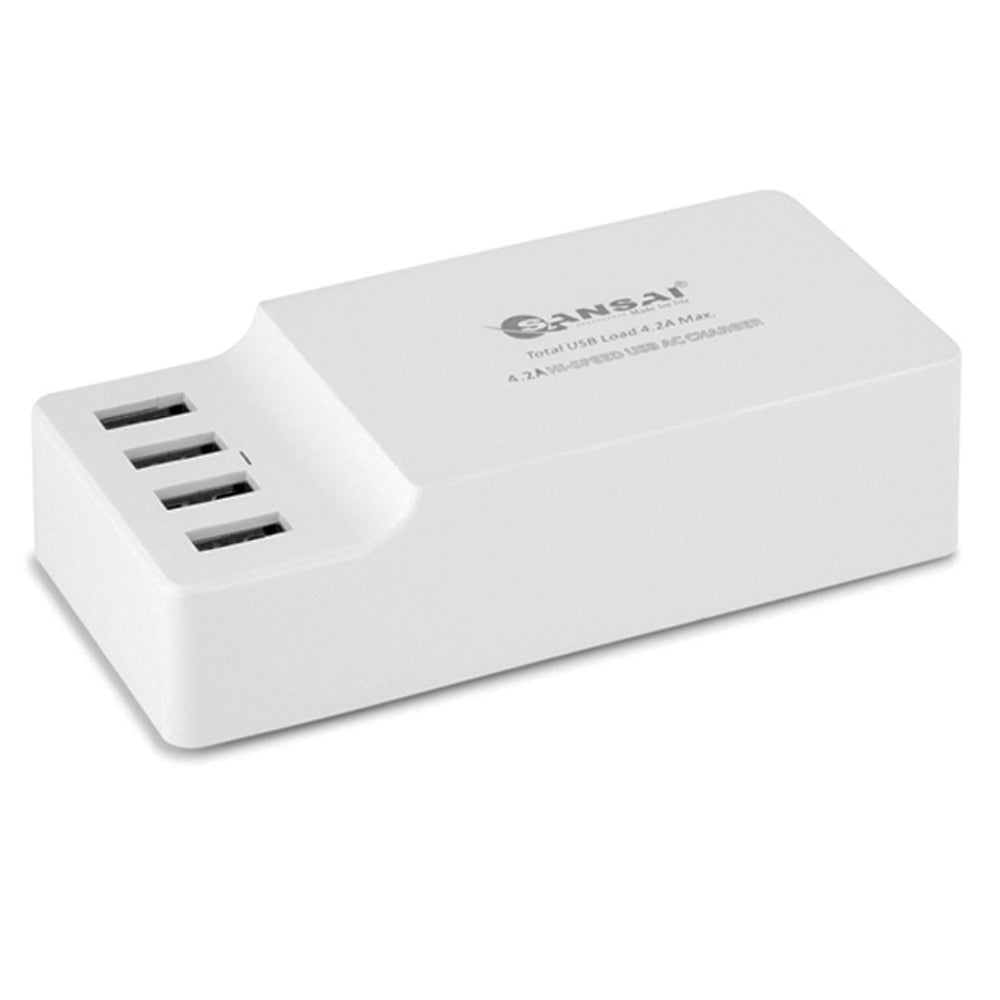 Sansai 4 Port USB Charger Charging Station Hub 4.2A for iPhone/Galaxy/iPad/Tablet/HTC