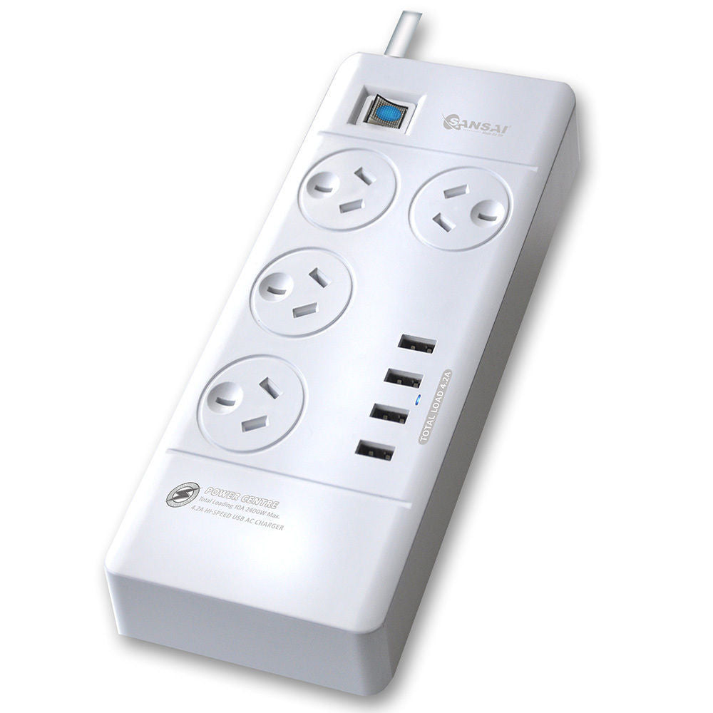 Sansai Power Board 4 Way Outlets Socket 4 Usb Charging Charger Ports w/Surge Protector — image 2
