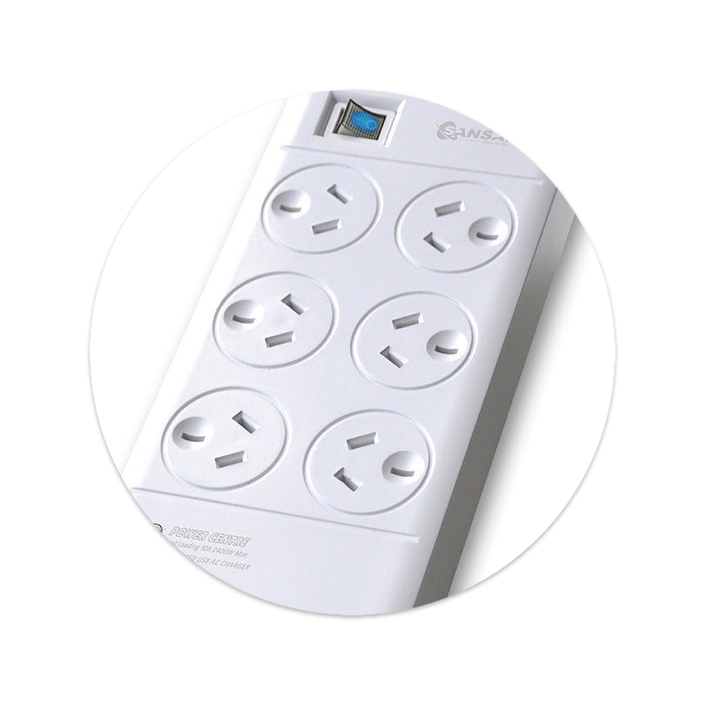 Sansai Power Board 6 Way Outlets Socket 4 Usb Charging Charger Ports w/Surge Protector — image 3