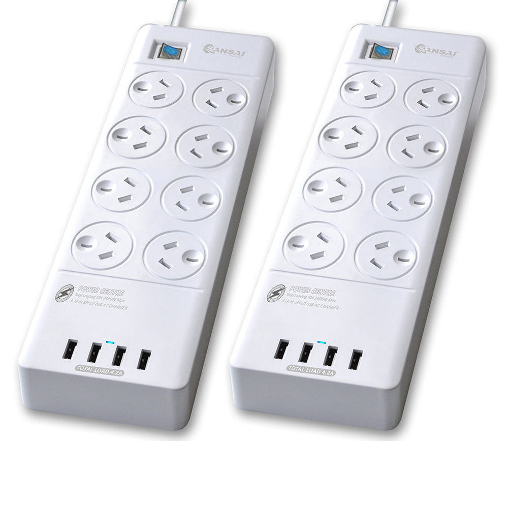 Sansai Power Board 8 Way Outlets Socket 4 Usb Charger Ports/Surge Protector (2 Pieces)