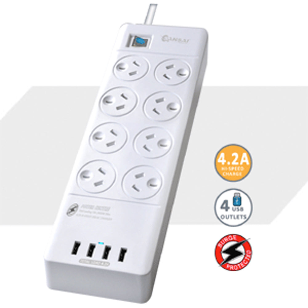 Sansai Power Board 8 Way Outlets Socket 4 Usb Charging Charger Ports w/Surge Protector — image 2