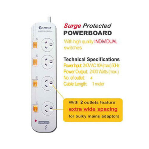 Sansai 4-Way Individually Switched Power Board Overload/Surge Protection 1m Cord — image 2