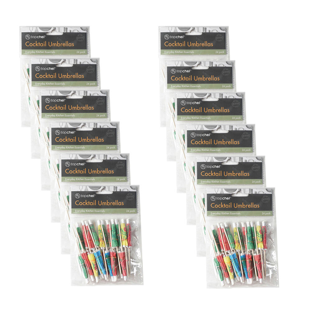 Topchef 24pc Topchef Paper Toothpick Cocktail Umbrellas Multicoloured Assorted (12 Pack)