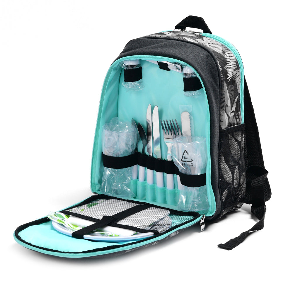 Trailmaster 2 Person Insulated Picnic Padded Backpack w/Cutlery/Glasses/Plate