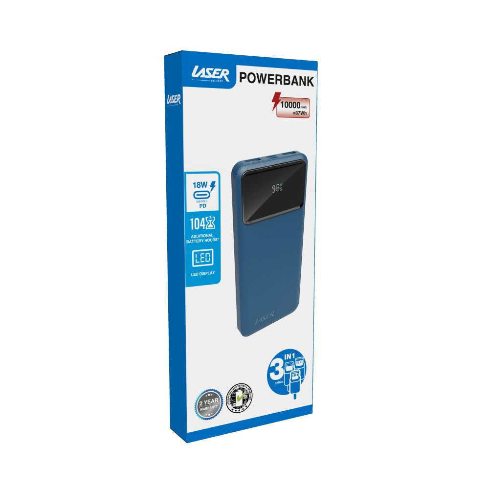 Laser 18W PD 10000mAh LED Power Bank Micro USB/Type C Portable Charger Navy — image 3