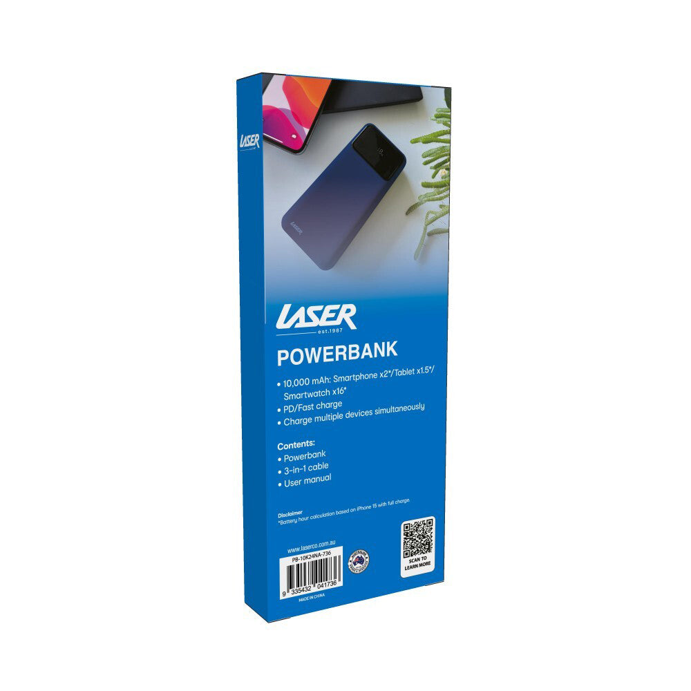 Laser 18W PD 10000mAh LED Power Bank Micro USB/Type C Portable Charger Navy — image 4